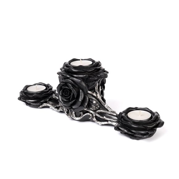 DISCONTINUED!! Alchemy Gothic Black Rose Tea Light Candle Holder - Picture 5 of 5